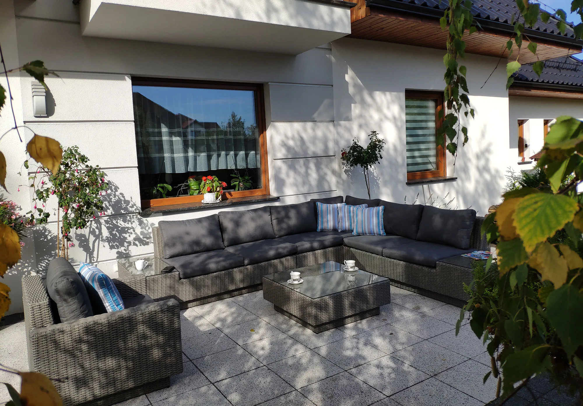 Meble technorattanowe CALABRIA BIG kolor szary — narożnik i fotel