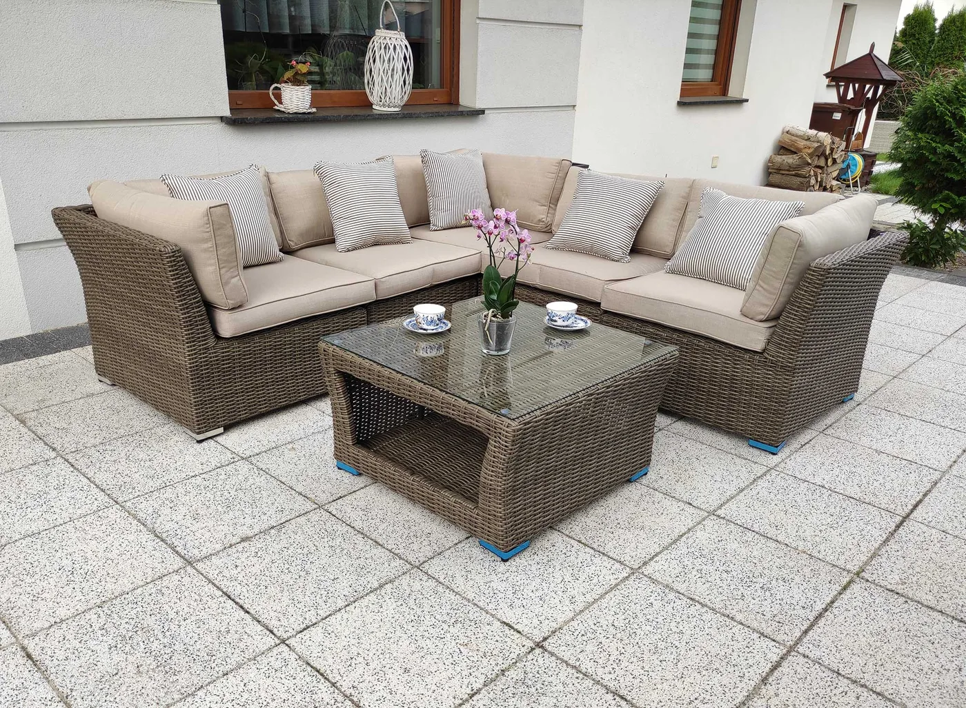 Narożnik ogrodowy KRETA brązowy mat — modułowy zestaw na tarasie