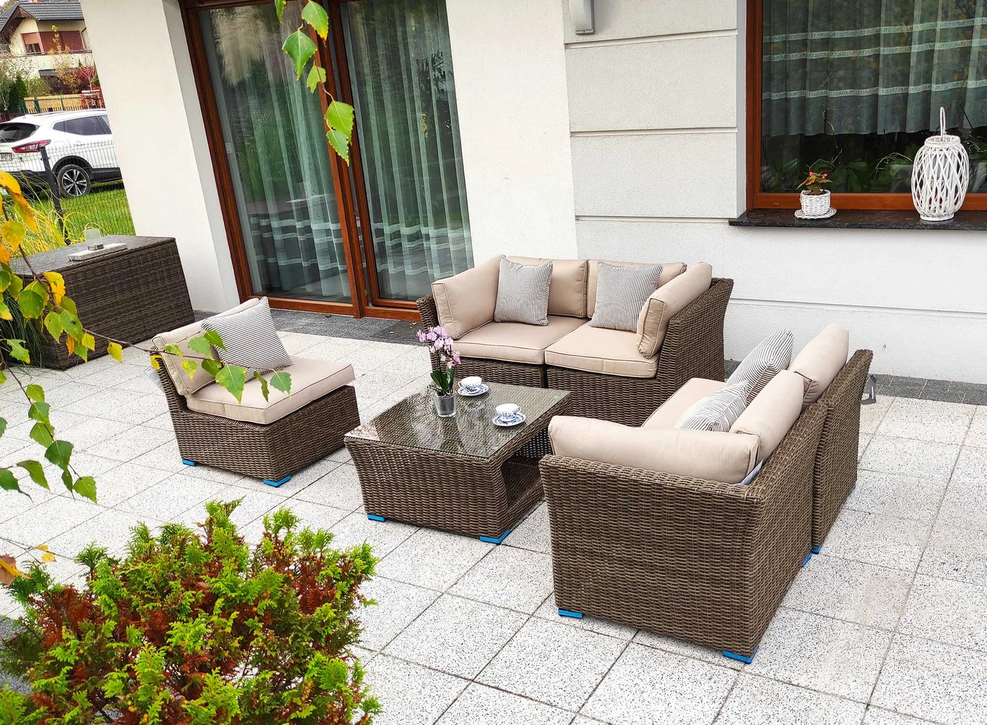 KRETA brązowy mat — kompletny zestaw modułowy z poduszkami beżowymi