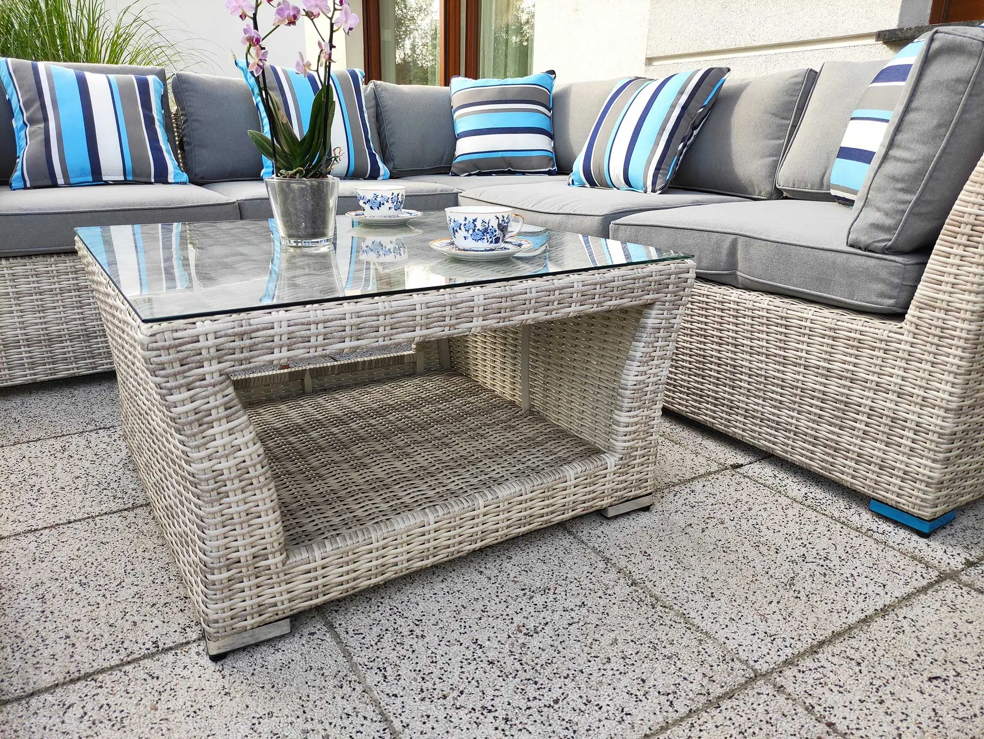 KRETA jasno szary — kompletny zestaw narożnikowy, widok frontalny