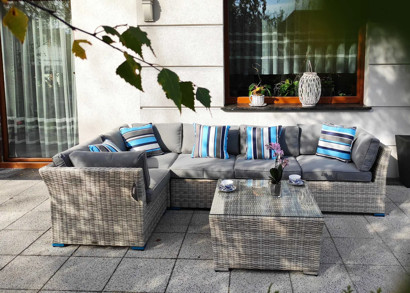 Zestaw modułowy KRETA jasno szary — narożnik z technorattanu