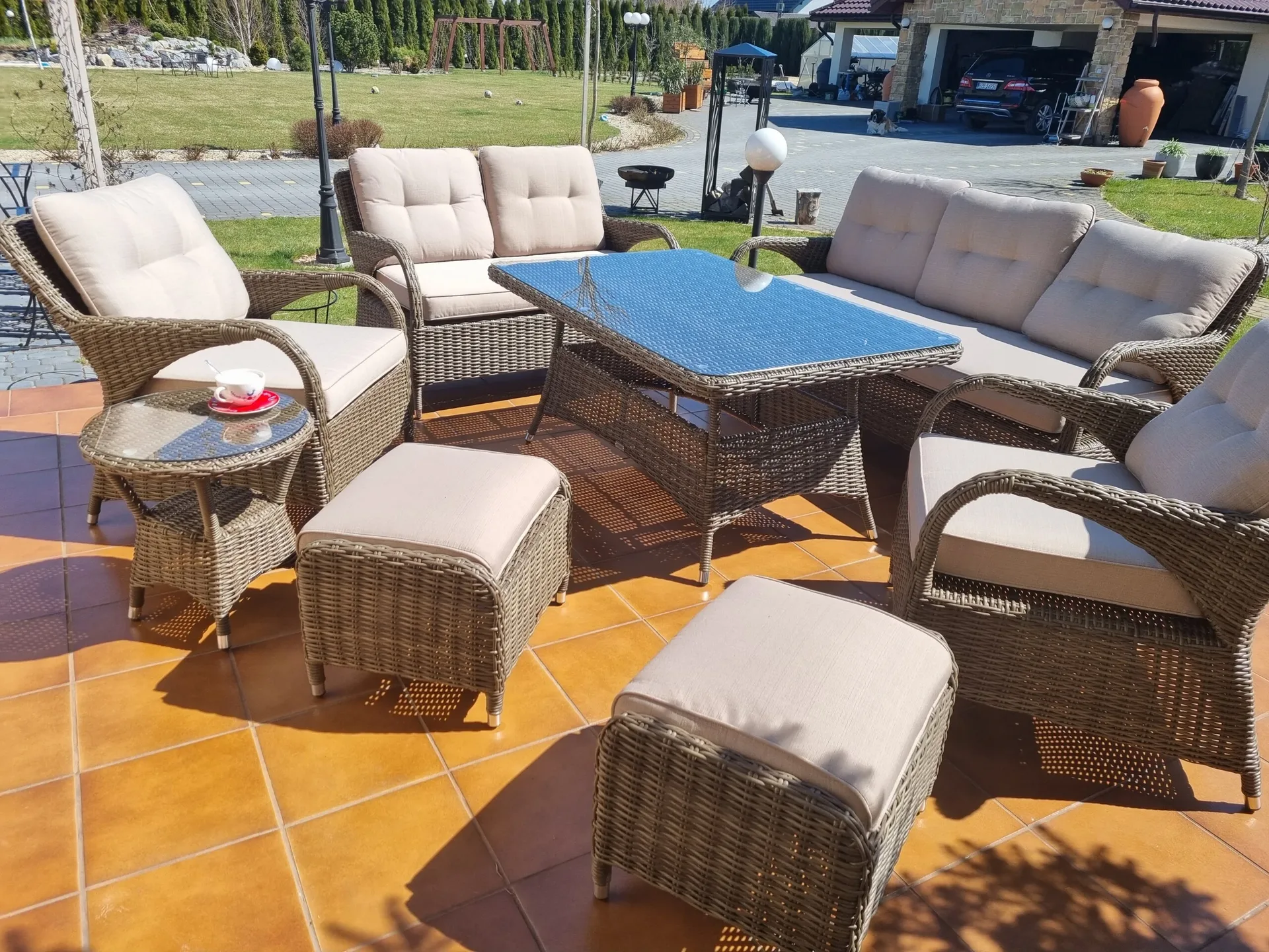 Zestaw NEPTUN BIG brązowy mat — komplet mebli ogrodowych z technorattanu