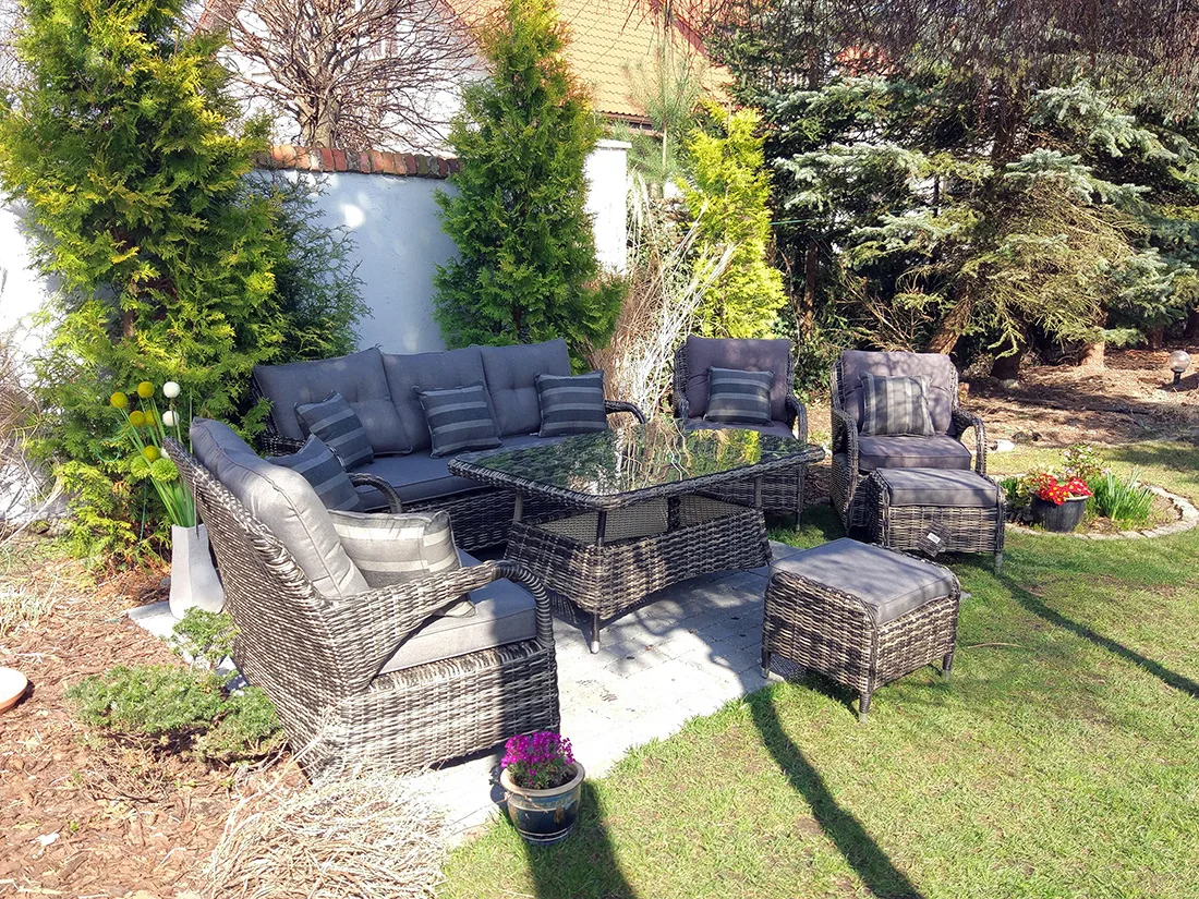 NEPTUN BIG grafitowy — kompletny zestaw wypoczynkowy z fotelami i pufami