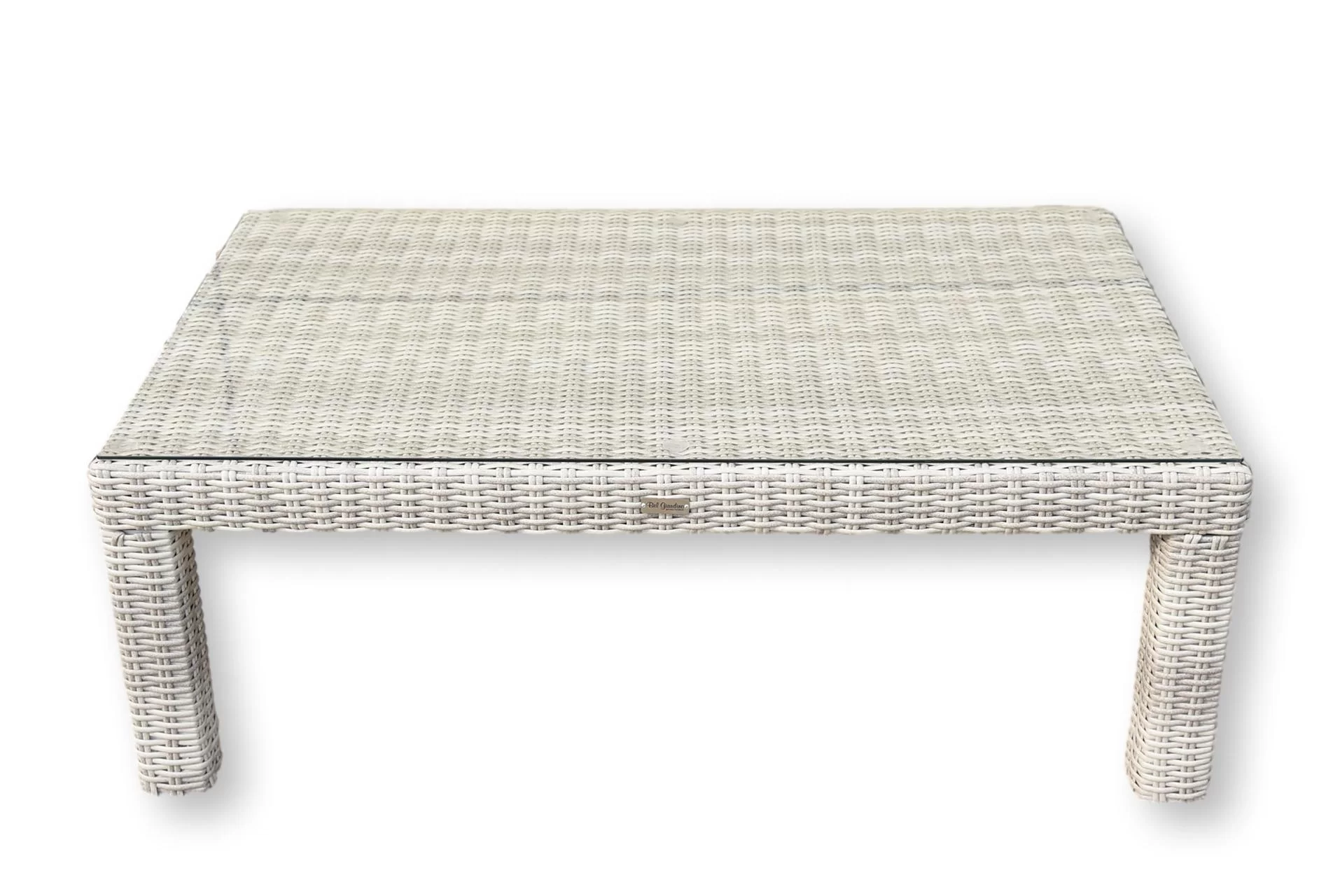 Stolik ANCONA w zestawie PALERMO BIG — szklany blat, aluminium i technorattan