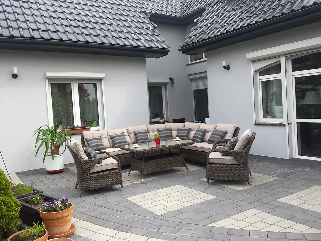 POSEJDON brąz mat — narożnik i dwa fotele, widok boczny