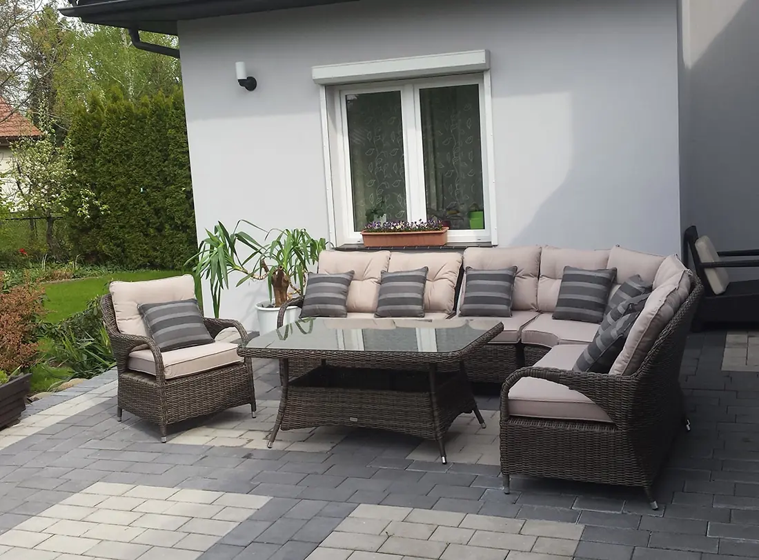 POSEJDON brąz mat — zestaw narożny technorattan ogrodowy