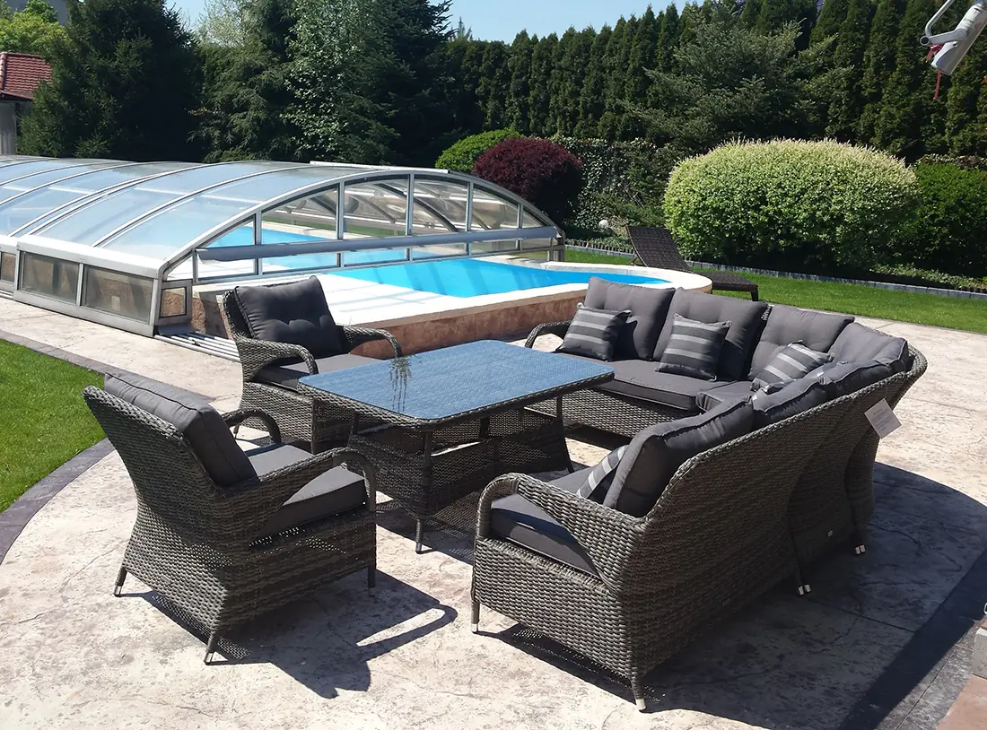 POSEJDON grafitowy — narożnik z dwoma fotelami ogrodowymi