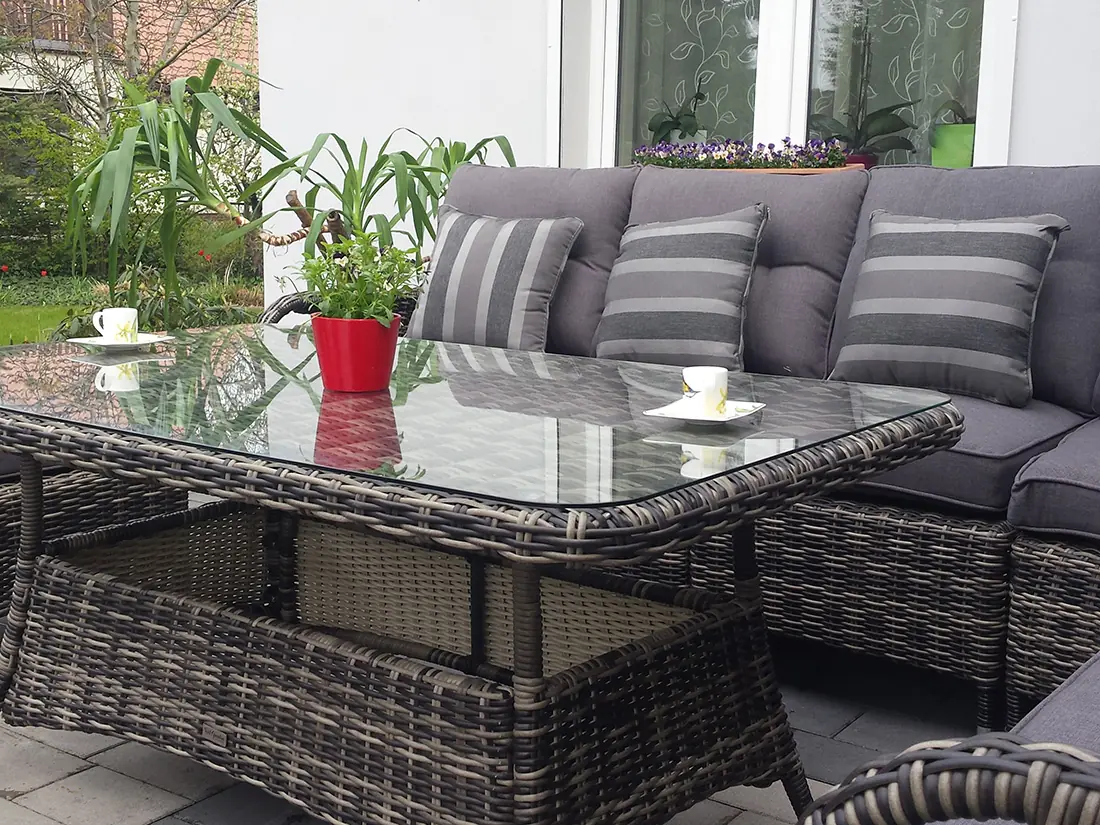 Stylowe meble ogrodowe POSEJDON grafitowo-brązowy — technorattan PE