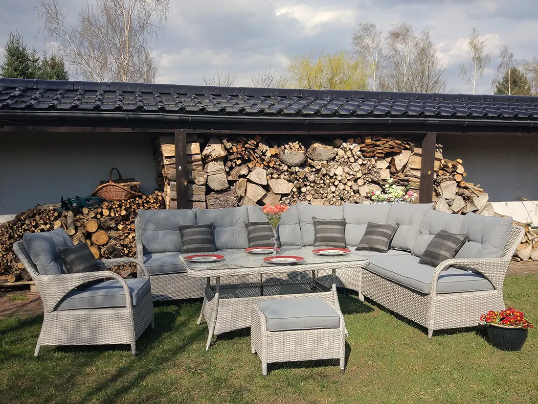 POSEJDON jasny szary — zestaw wzbogacony o pufę z funkcją podnóżka