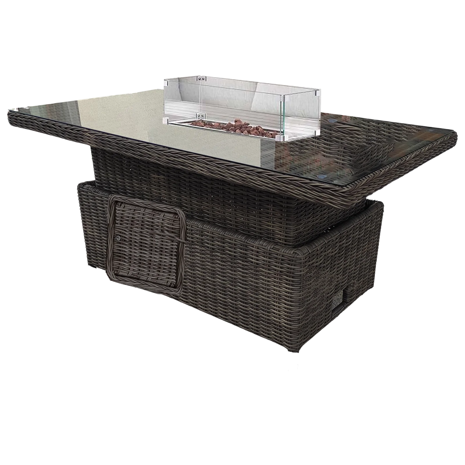 Stół LAGOS z paleniskiem gazowym do narożnika POSEJDON — regulacja wysokości 47–70 cm