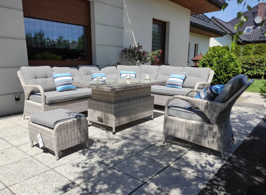 Stół regulowany z podnoszonym blatem do narożnika POSEJDON — funkcja stolik kawowy i stół jadalniany