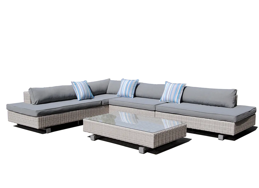 Narożnik SARDYNIA — zbliżenie na plecionkę technorattanu półokrągłego PE