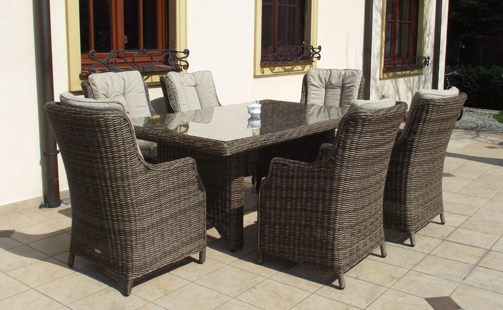 Stół ogrodowy SIENA 6 — prostokątny 200cm z fotelami z technorattanu, kolor brązowy