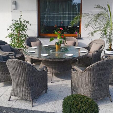 Duży Okrągły Stół Ogrodowy z rattanu - kolor szary