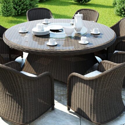 Duży stół tarasowy i fotele ogrodowe rattanowe - Zestaw mebli ogrodowych KORYNT 180