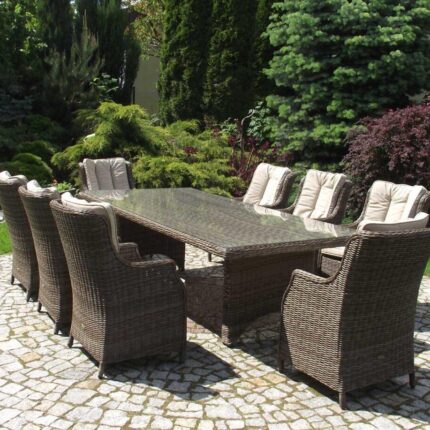 Duży stół ogrodowy technorattan i fotele tarasowe