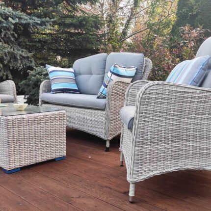 Komplet ogrodowy: sofa 2-osobowa, 2 fotele, stolik kawowy - kolor szary