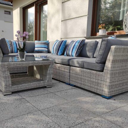 Mały narożnik ogrodowy technorattan - zestaw KRETA MINI w kolorze jasno-szarym