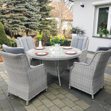 Mały stół okrągły na taras. Zestaw mebli ADRIA 110 - Kolor szary