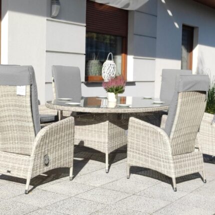 Stół ogrodowy owalny i rozkładane fotele tarasowe tworzą zestaw ogrodowy kolor szary NEAPOL 6