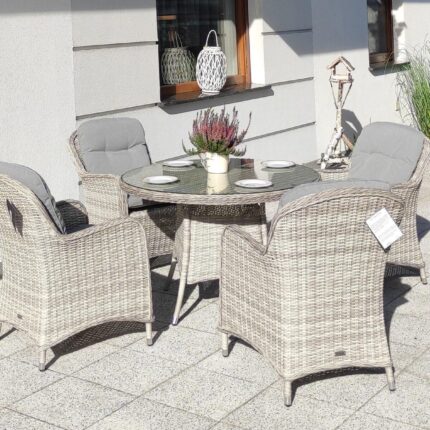 Stolik ogrodowy okrągły 110cm - 4 fotele technorattan - Kolor szary