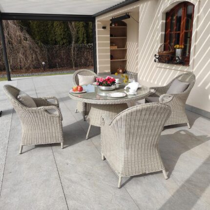 Stolik ogrodowy okrągły - zestaw mebli rattanowych OLIMP 130 kolor ecru