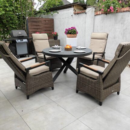 Krzesła ogrodowe rozkładane i stół okrągły aluminiowy