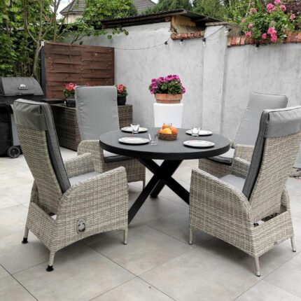 Meble Ogrodowe Technroattan Fotele rozkładane regulowane i stół okrągły aluminiowy