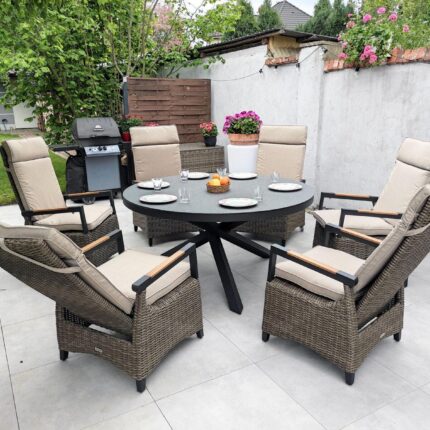 Meble Ogrodowe z technroattanu Krzesła Ogrodowe Regulowane i duży stół okrągły