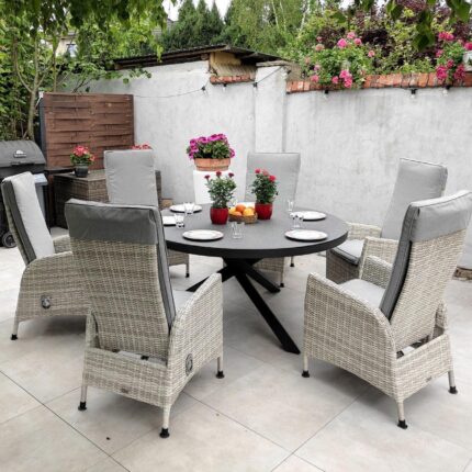 Meble Technorattan: Stół Okrągły i krzesła tarasowe regulowane oparcie